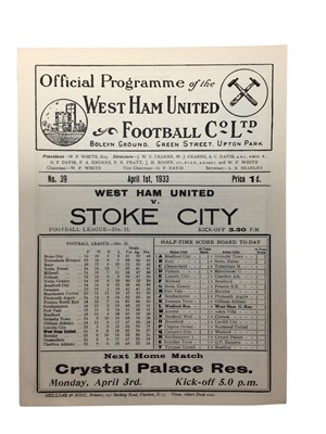 Lot 253 - West Ham v Stoke City April 1st 1933 Football League Division II - Ex binder