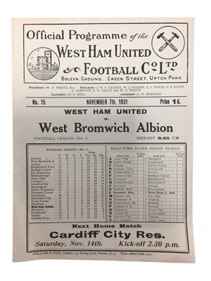 Lot 254 - West Ham v West Bromwich Albion November 7th 1931 Football League Division I - Ex binder
