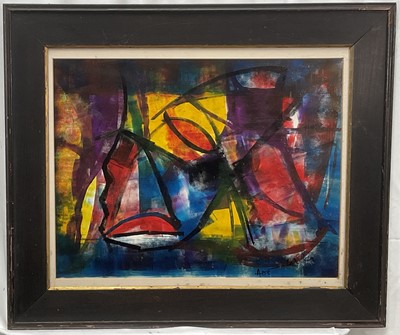 Lot 124 - 20th century Abstract print, indistinctly signed, 37cm x 48cm, glazed frame