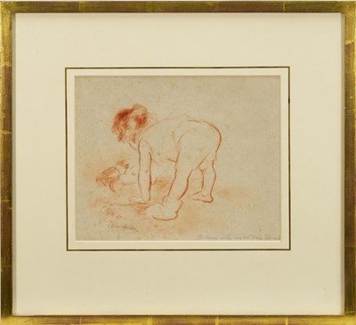 Lot 1030 - *Edmund Blampied (1886-1966) sepia conte drawing - The Toy Car, signed and inscribed, glazed gilt frame