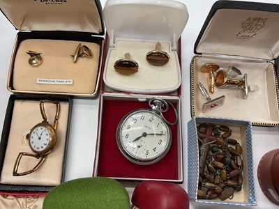 Lot 1025 - Vintage rosary beads, vintage watches, various cufflinks and costume jewellery