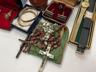 Lot 1025 - Vintage rosary beads, vintage watches, various cufflinks and costume jewellery