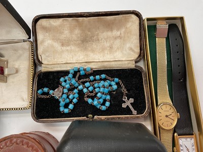 Lot 1025 - Vintage rosary beads, vintage watches, various cufflinks and costume jewellery