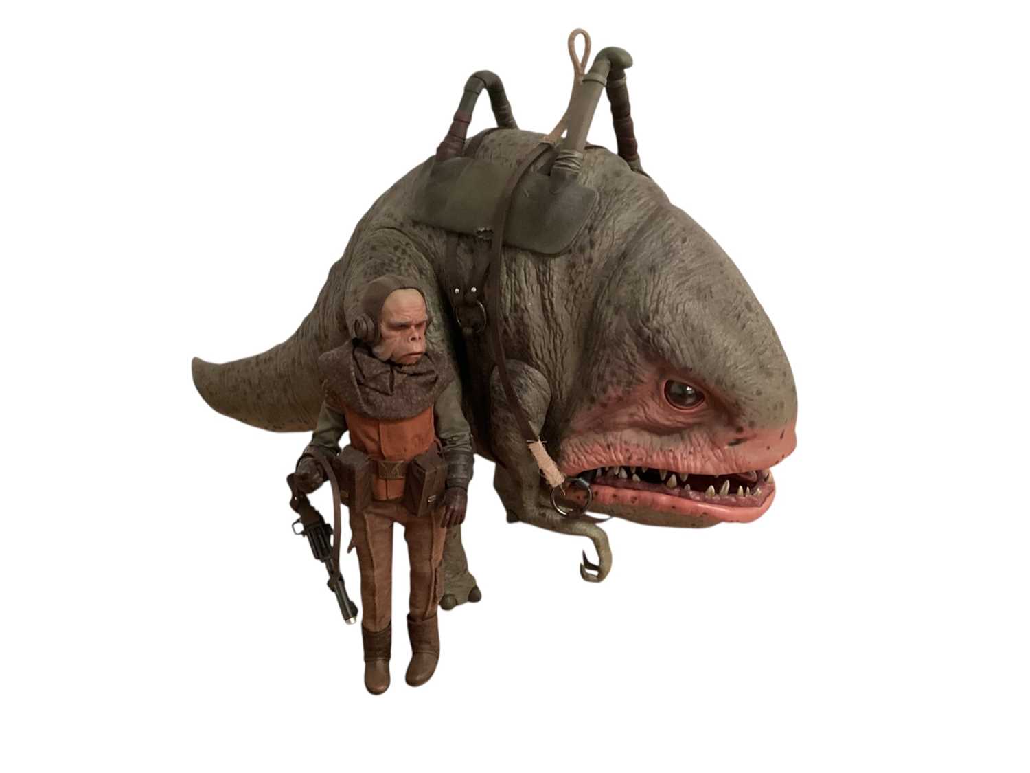 Lot 694 - Star Wars Hot Toys Kuiil & Blurrg, with box TMS 049 (DISPLAYED model contents may be incomplete), plus loose Hasbro Bantha & Tusken Rider and Rancor (3)