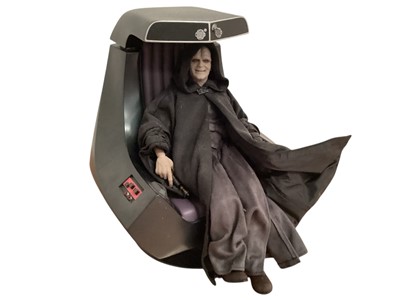 Lot 686 - Star Wars Hot Toys Deluxe Version 1/6th scale Darth Maul with Sith Speeder, with box DX17 & Emperor & Throne, with box MMS468, (DISPLAYED models contents may be incomplete) (2)