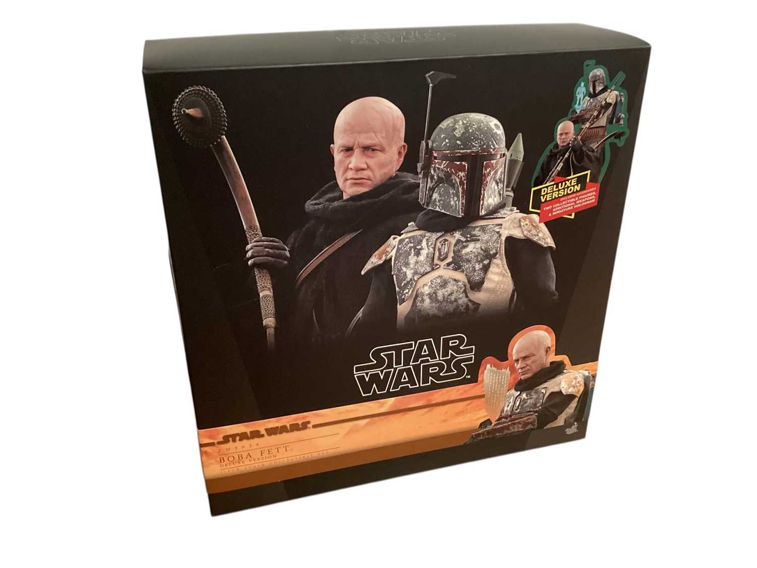 Lot 685 - Star Wars Hot Toys 1/6th scale Boda Fett Deluxe Version, with box TMS034 & Han Solo & Chewbacca MMS263 (DISPLAYED models contents may be incomplete) (2)