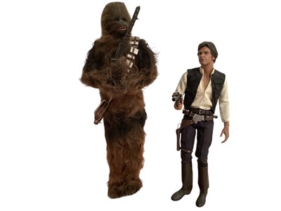 Lot 685 - Star Wars Hot Toys 1/6th scale Boda Fett Deluxe Version, with box TMS034 & Han Solo & Chewbacca MMS263 (DISPLAYED models contents may be incomplete) (2)