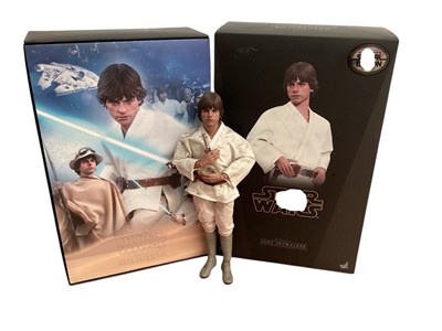 Lot 677 - Star Wars Hot Toys Sideshow 1/6th scale Luke Skywalker Bespin Outfit, with box DX07, Hot Toys Special Edition Luke Skywalker, with box MMS297 and Hot Toys Luke Skywalker Crait MMS507, Anakin Sky...