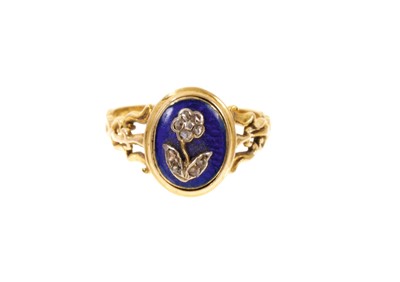 Lot 396 - Early Victorian gold diamond and enamel 'forget-me-not' ring