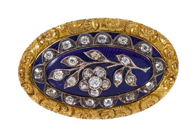 Lot 429 - Regency diamond blue enamel and gold locket/brooch