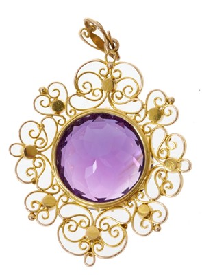 Lot 434 - Large Victorian amethyst and seed pearl pendant