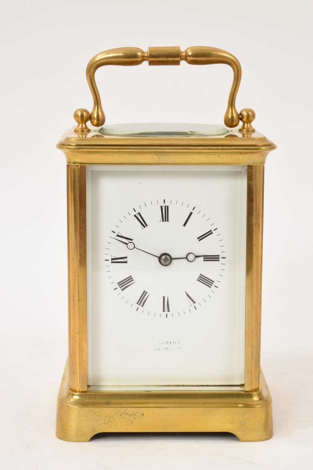 Lot 622 - Late 19th century French brass carriage clock with striking movement