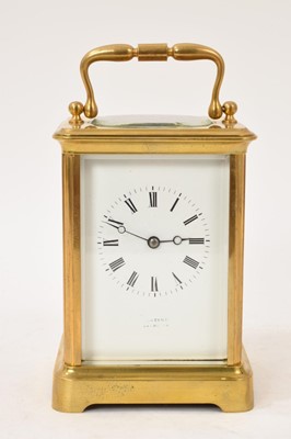 Lot 622 - Late 19th century French brass carriage clock with striking movement