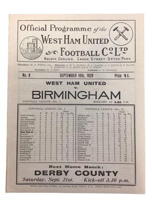 Lot 256 - West Ham v Birmingham September 16th 1929 - Ex binder