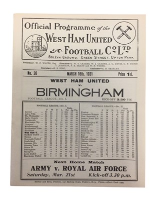 Lot 257 - West Ham v Birmingham March 16th 1931 - Ex binder