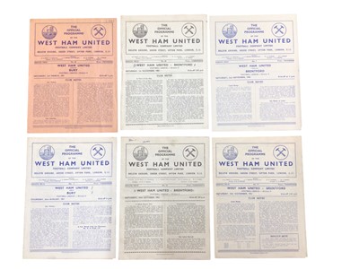 Lot 258 - West Ham collection of 1950s home matches, 56 mostly white sheet programmes, opposition Brentford (4), Bury (8), Bristol Rovers (5), Bristol City (3), Barnsley (6), Birmingham (5), Blackpool (3)...