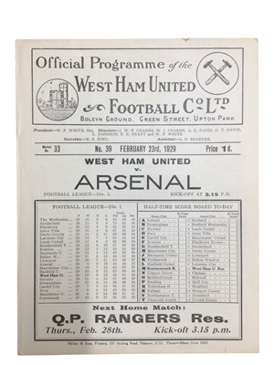 Lot 261 - West Ham v Arsenal February 23rd 1929 - Ex binder