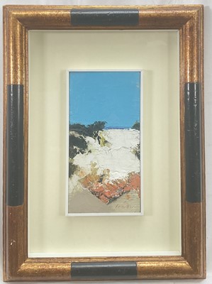 Lot 15 - Italian School 20th century oil on panel, Landscape, signed indistinctly, signed again verso, 24cm x 12cm, glazed frame