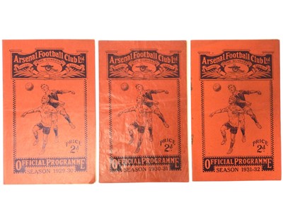 Lot 262 - Arsenal v Westham three programmes November 2nd 1929, October 25th 1930, November 14th 1931, all Football League Division I (3)