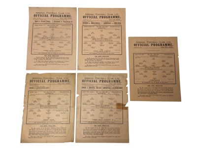 Lot 263 - Arsenal v Westham December 2nd 1939. March 16th 1940, March 29th 1941, 17th May 1941, 18th October 1941 (5)