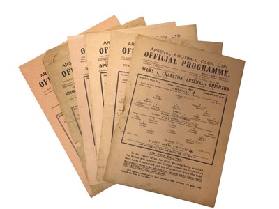 Lot 264 - Arsenal v Westham 6th April 1942, 10th April 1943, December 11th 1943, 21st October 1944, 9th January 1946, May 4th 1946 (6)