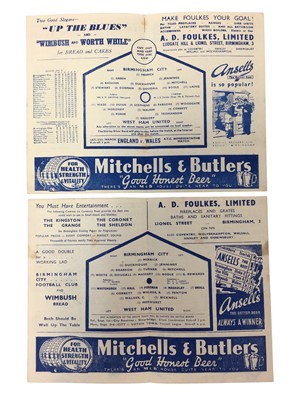 Lot 267 - Birmingham City v West Ham August 25th 1945, March 6th 1948 (2)