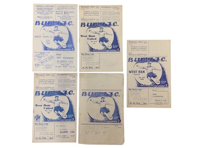 Lot 270 - Bury Football Club v West Ham September 11th 1948, 29th October 1949, 14th October 1950, 29th August 1951, 30th August 1952 (5)