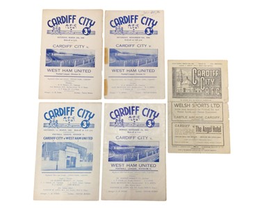 Lot 271 - Cardiff City v West Ham 26th March 1948, 12th March 1949, November 12th 1949, September 4th 1950, 1st March 1952 (5)