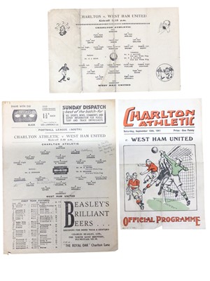 Lot 273 - Charlton Athletic v West Ham September 13th 1941, April 22nd 1944, January 12th 1946 (3)