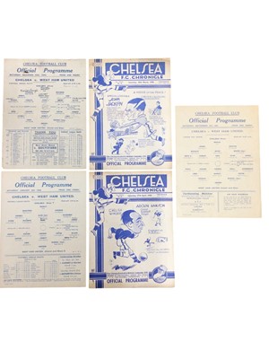 Lot 277 - Chelsea v West Ham 30th March 1940, 27th April 1940, September 6th 1941, January 9th 1943, December 25th 1943 (5)
