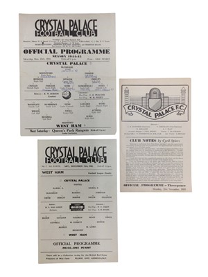 Lot 281 - Crystal Palace v West Ham December 12th 1942, November 25th 1944, 21st November 1955 (3)