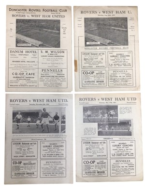 Lot 283 - Doncaster Rovers v West Ham September 6th 1947, August 26th 1950, November 17th 1951, November 8th 1952 (4)