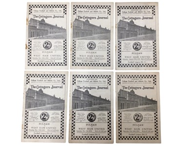 Lot 285 - Fulham v West Ham November 18th 1933, 26th January 1935, November 30th 1935, November 7th 1936, February 19th 1938, August 27th 1938 (6)