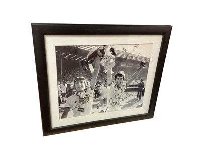 Lot 381 - West Ham interest: a signed photograph of Ray Stewart and Geoff Pike holding the FA Cup trophy after the 1980 Final