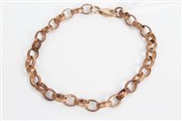 Lot 3296 - Rose gold (9ct) belcher chain bracelet, 18.5cm...