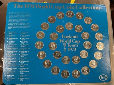 Lot 380 - 1970 Esso Coin Collection hand signed by Bobby Moore, Geoff Hurst and Martin Peters, with COA