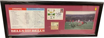Lot 385 - 1981 League Cup Final - Liverpool vs West Ham - framed programme, ticket, FDC and photo, signed by various players