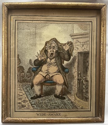 Lot 31 - James Gillray (1757-1815) hand-coloured etching - Wide Awake, pub. Hannah Humphrey, London 1806, not laid down, 19.5cm x 16.5cm, glazed frame