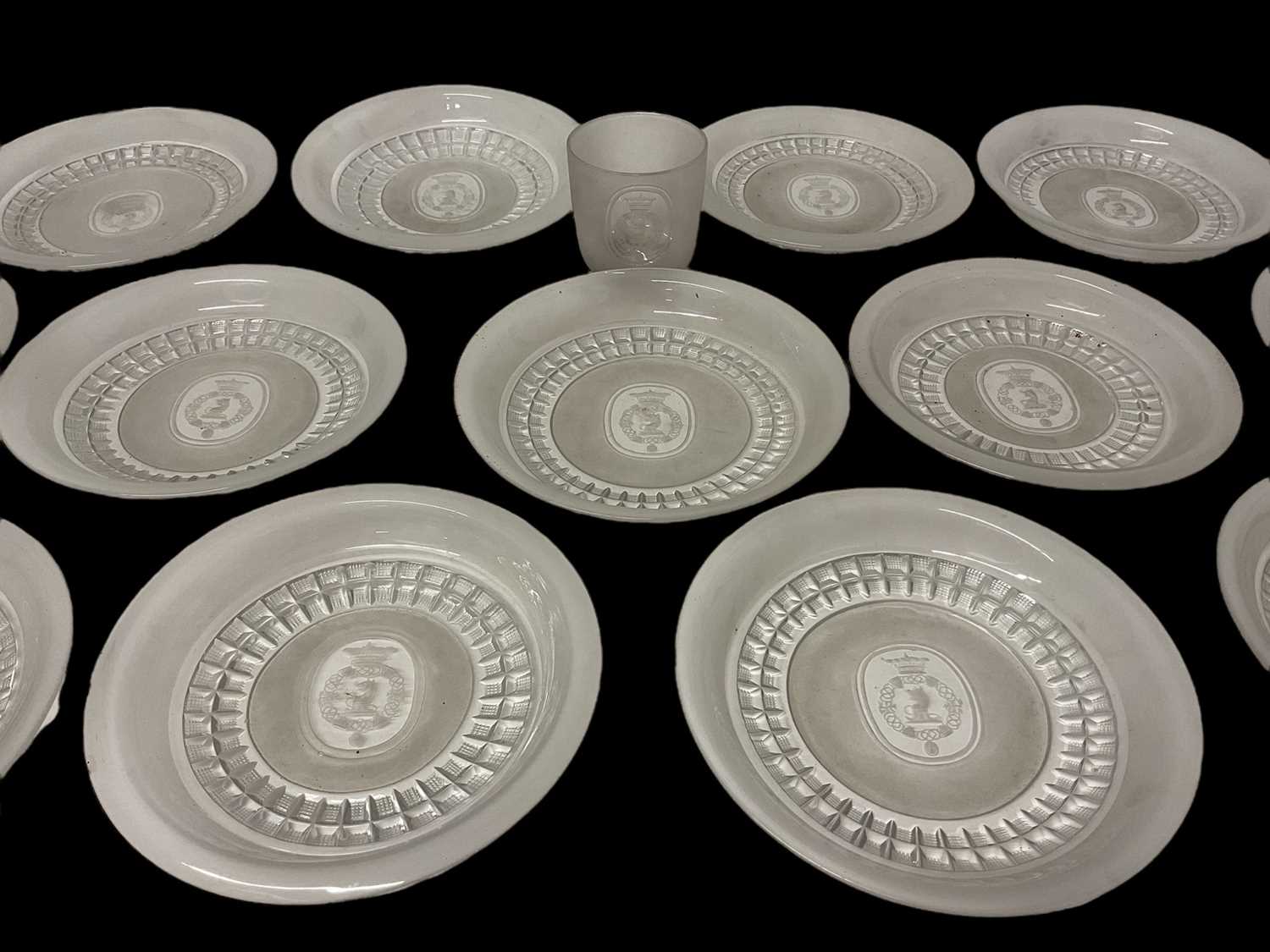 Lot 14 - Collection of fifteen 19th century etched glass dishes, with armorial crests