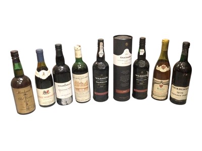 Lot 719 - Nine bottles to include Cockburn's 1970, Churchill's Crusted Port bottled in 1988, other bottles of port and three bottles of wine, Chateau les Carmes Haut Brion 1973, Rully La Chaucer 1970 and...