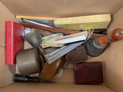 Lot 39 - Sundry items, including a 19th century folding bone ruler, other drawing instruments, fountain pens, etc