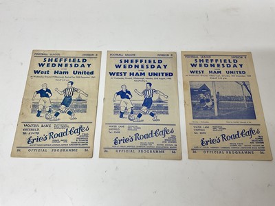 Lot 304 - Sheffield Wednesday v West Ham 26th December 1947, 23rd August 1948, 10th December 1949 (3)