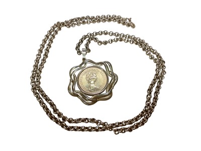 Lot 1 - Gold sovereign, 1980, in 9ct gold pendant mount on 9ct gold belcher link chain