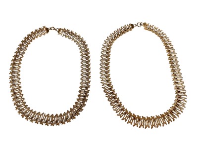 Lot 6 - Pair of 1970s 9ct gold abstract textured articulated link necklaces