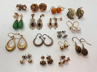 Lot 1029 - Group of gold, yellow metal and other gem set earrings