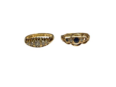 Lot 15 - Antique 18ct gold diamond five stone ring and antique 18ct gold sapphire and diamond ring (one stone missing)