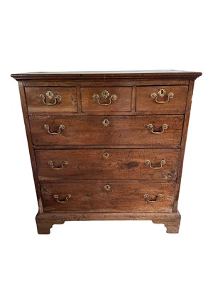 Lot 1250 - 18th century East Anglian fruitwood chest of three short and three long drawers (losses)