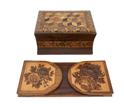 Lot 775 - Victorian Tunbridge ware box and book slide