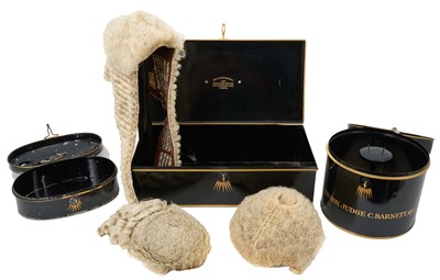 Lot 768 - Three Ede & Ravenscroft Judges' wigs in original fitted tin boxes named to His Hon. Judge C. Barnett, QC