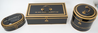 Lot 768 - Three Ede & Ravenscroft Judges' wigs in original fitted tin boxes named to His Hon. Judge C. Barnett, QC